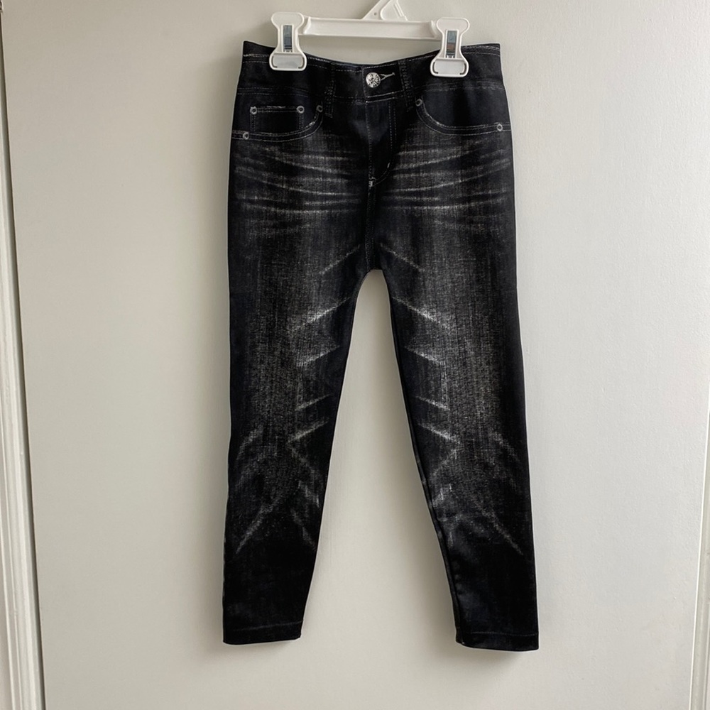 New w/o tags faux printed jeans jegging legging girls size 7/8, black stonewash